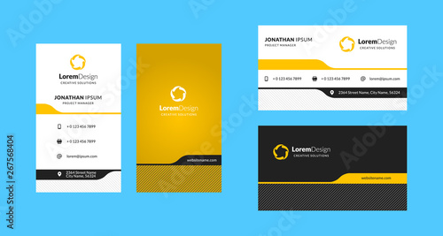Double-sided creative business card template. Portrait and landscape orientation. Horizontal and vertical layout. Vector illustration