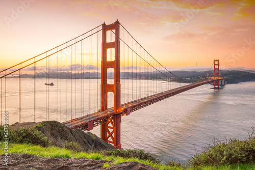 Famous Golden Gate Bridge, San Francisco at sunset