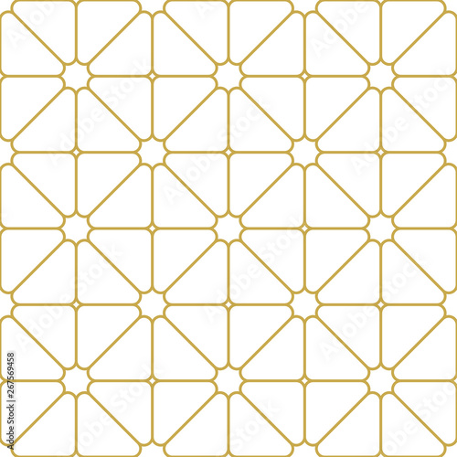 Elegant linear oriental style ornament seamless vector pattern in gold
