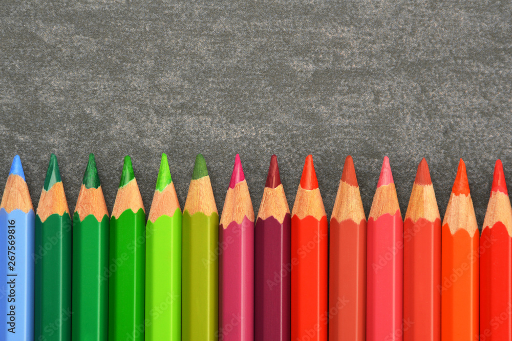 Group of colored pencils on desk with copy space Group of colored pencils on desk with copy space