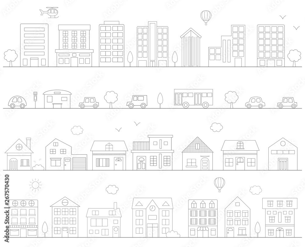 Plakat Maisons – Bâtiments – Ville – Style linéaire