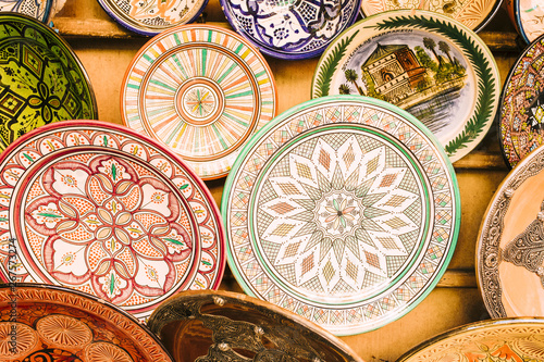 Plates on market in morocco
