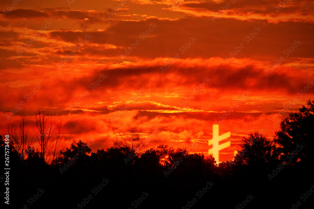 Burning sunset sky horizon