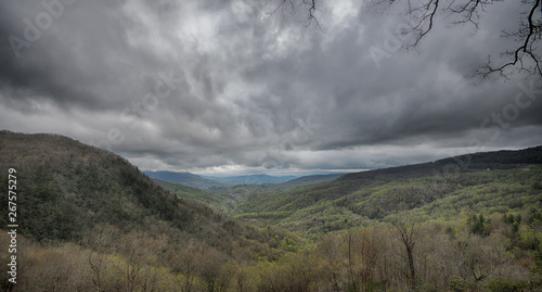 "In the Valley" mountain valley vista with thunderstorms approaching ZDS Blue Ridge Mountains Collection 