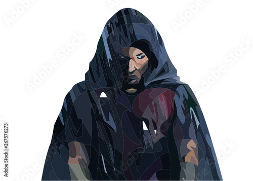 Mysterious man illüstration, Mysterious man vector design with destroyed city background EPS 10 Full vector.