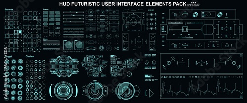 HUD elements mega set pack. Dashboard display virtual reality technology screen. Futuristic user interface.