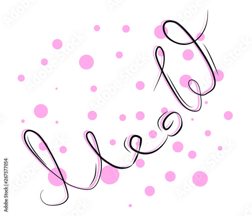 funny cat girl face in a flower chain, with text Meow. Isolated objects