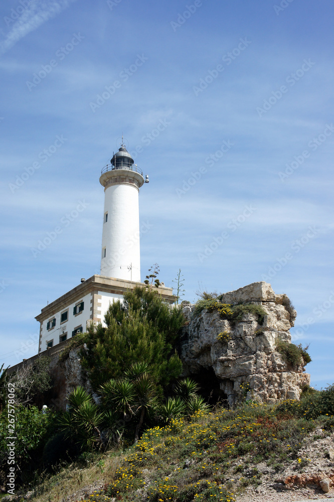 Faro de Botafoch. Lighthouse in the port of Ibiza town, Balearic Islands. Spain.