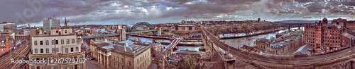 Panoramic landscape view of Newcastle upon Tyne's Central Station shot in HDR on an overcast summer daytime from the castle keep photo