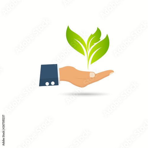 sprout in a hand sign of environmental protection, web icon. vec