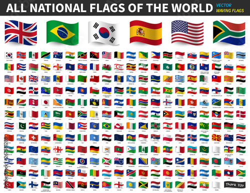 All national flags of the world . Waving flag design . Vector .