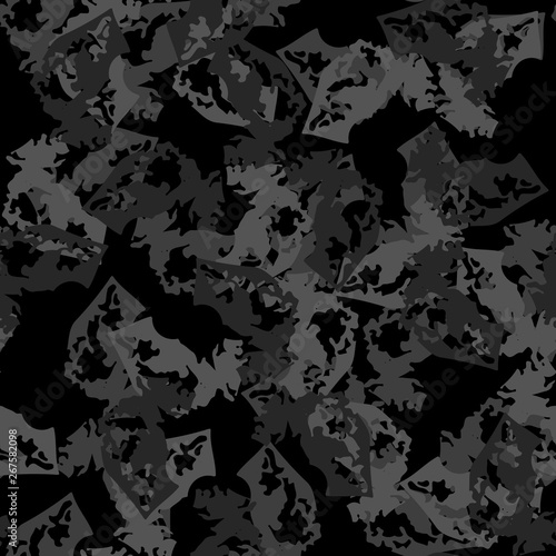 Urban camouflage of various shades of black and grey colors
