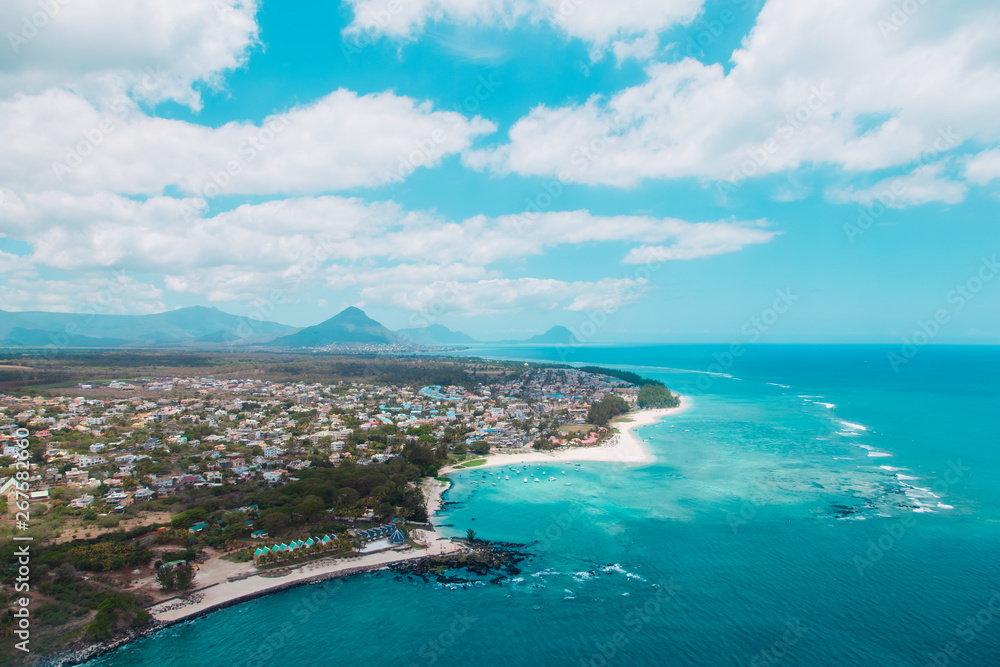 Aerial view of Mauritius taken during helicopter flight