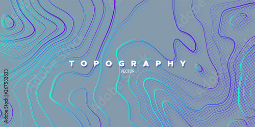 Topography relief. Abstract memphis background. Vector minimal illustration. Liquid gradients. Outline cartography landscape. Modern poster design. Trendy cover with wavy colorful lines