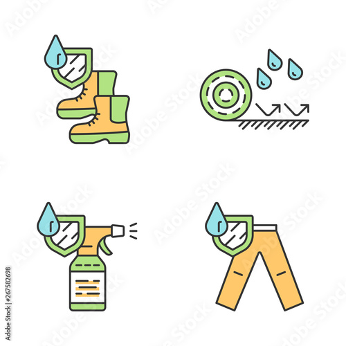 Waterproofing color icons set