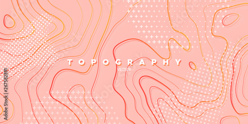 Topography relief. Abstract memphis background. Vector minimal illustration. Liquid gradients. Outline cartography landscape. Modern poster design. Trendy cover with wavy colorful lines