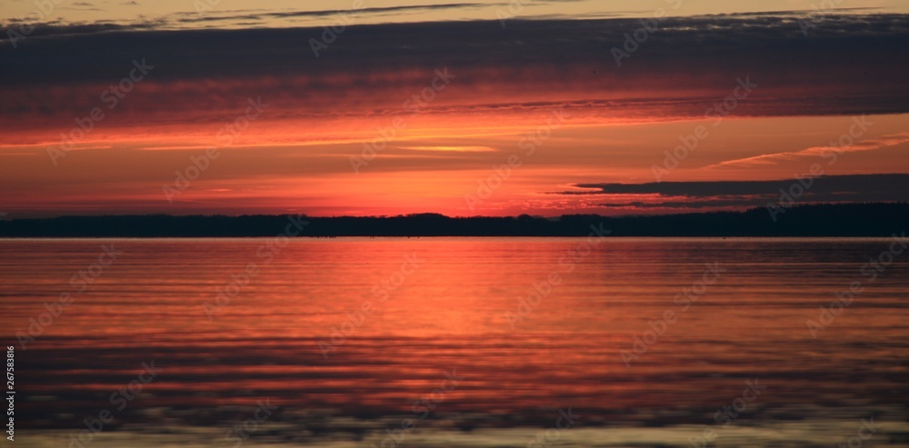 Sunrise Sunset Ocean Sea Beach Horizon Orange Light Landscape Waves Clouds