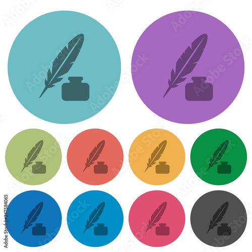 Feather and ink bottle color darker flat icons photo