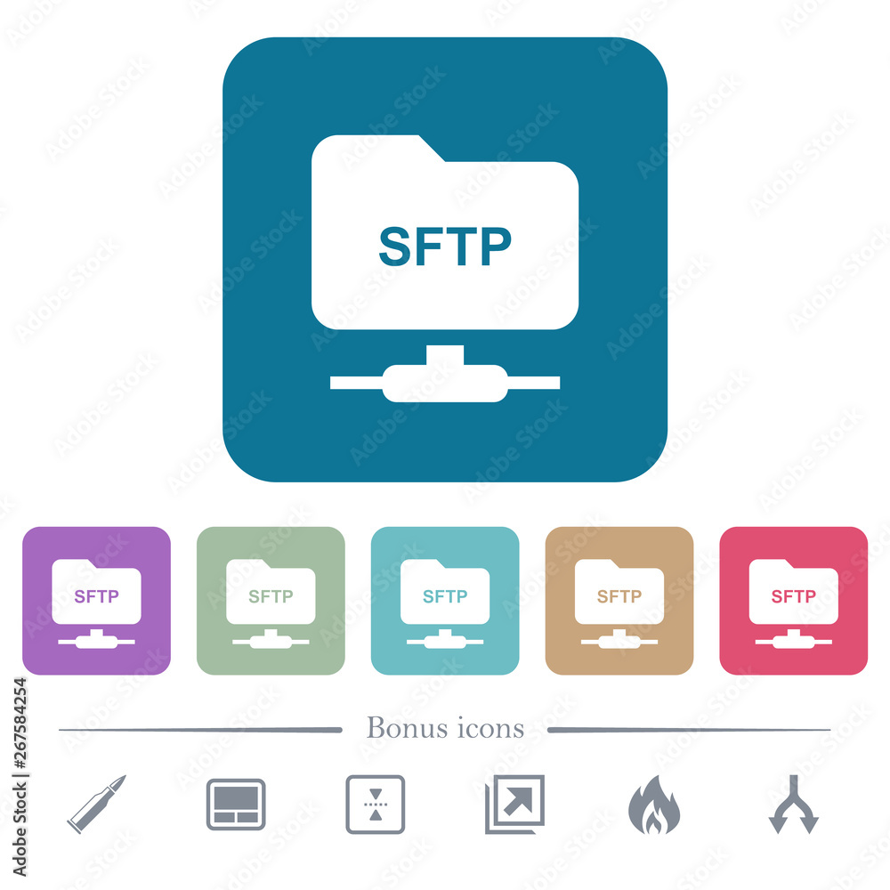 FTP over SSH flat icons on color rounded square backgrounds FTP over SSH flat icons on color rounded square backgrounds