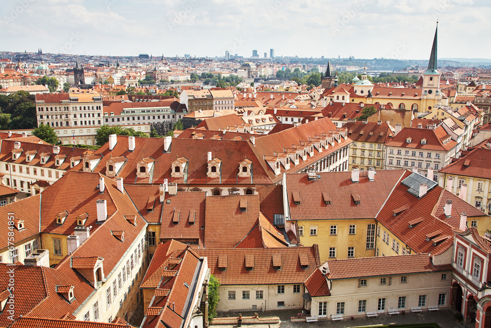 Panoramic view of the roofs of Prague.