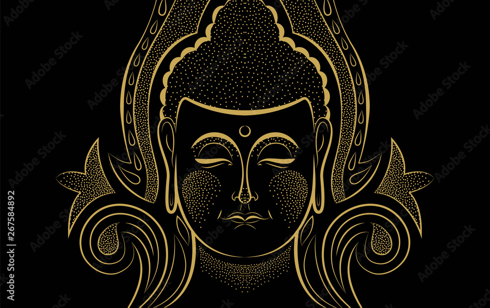 Gold Buddha face traditional asian art concept