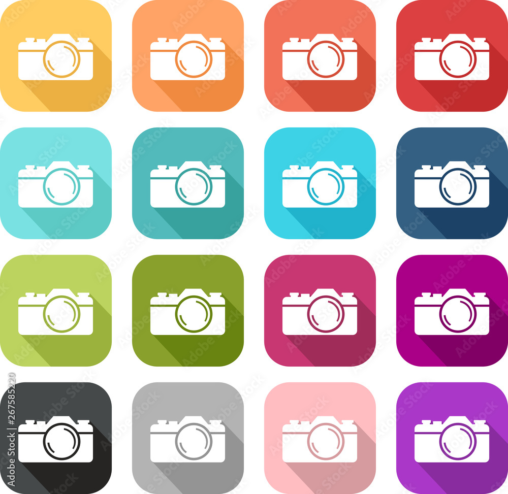 Fototapeta premium Set Icons of a flat design camera set