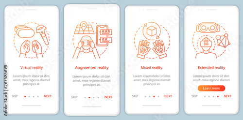 Extended reality onboarding mobile app page screen with linear concept