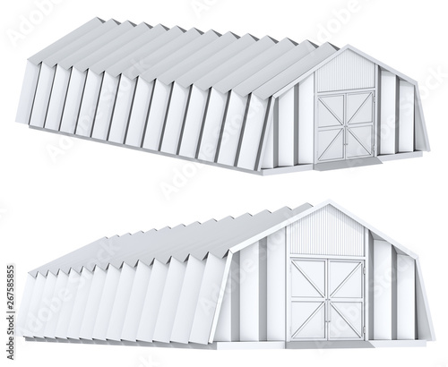 Hangar from profile metal fast-assembly. 3d illustration set isolated on white