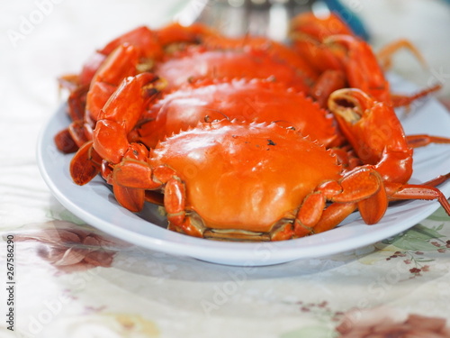 Steamedcrab on the blue plate