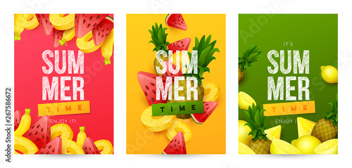 Summer background with fruits. Vector illustration