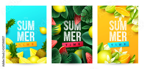Summer background with fruits. Vector illustration