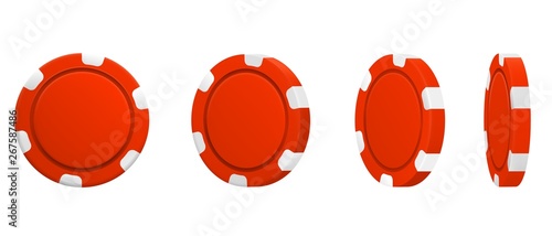 Set of red poker chips in different position isolated on white background. Vector illustration.