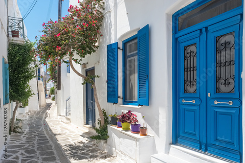 View of a typical narrow street in old town of Naoussa, Paros island, Cyclades © Mazur Travel