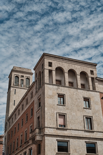 old buildings in the center of Piacenza - Fascist architecture - emilia romagna - italy.