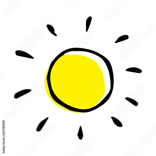 Childish colorful hand drawing of a sun in vector.