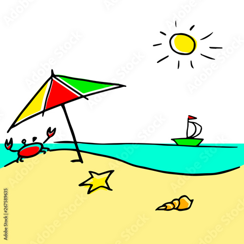Cool vector sunny vector illustration of a beach.