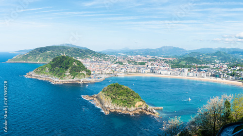 Panorama of the Concha Bay in San Sebastian. Basque Country of Spain.
