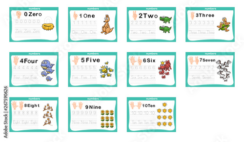 Connecting dot and printable numbers exercise for preschool and kindergarten kids illustration, vector