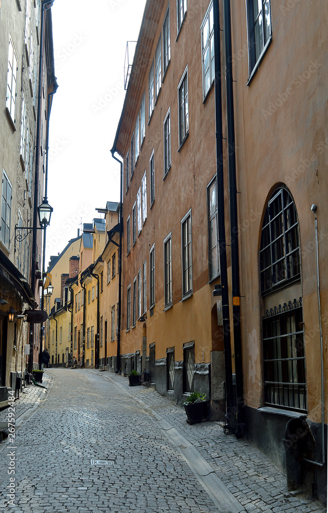 Fototapeta premium Cobbled street in Stockholm's old town