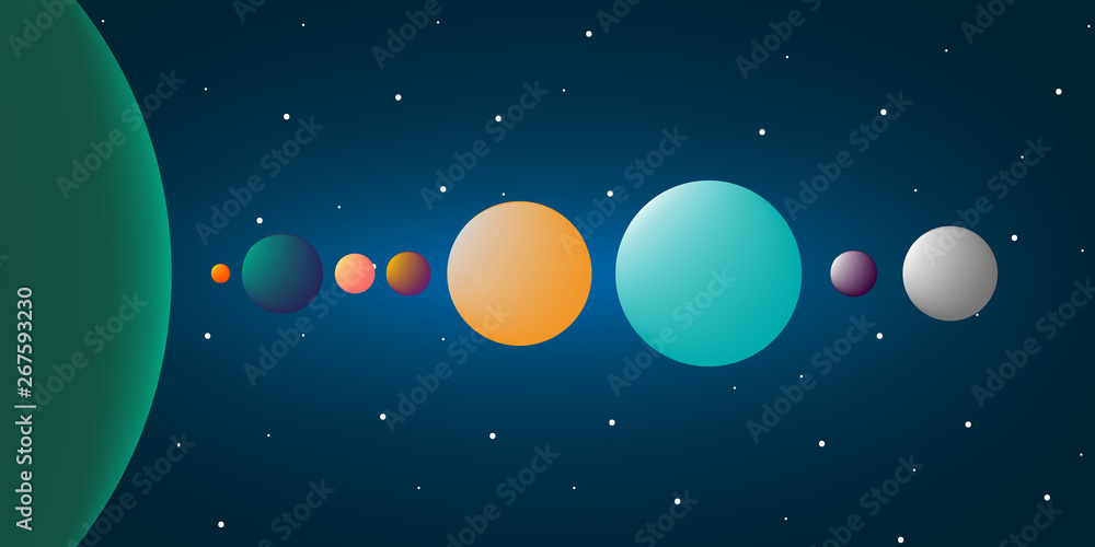 Alien system. Planet and the space. Adventure at universe. Eight planets. Vector illustration design.