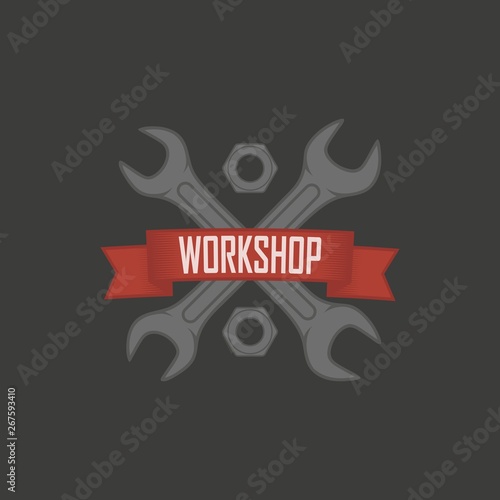Color banner illustration with crossed keys and text. Workshop illustration