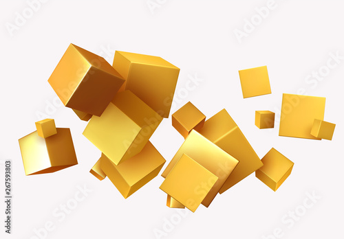 Abstract Background with 3d cubes gold color