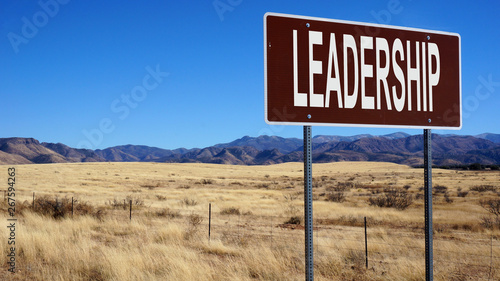 Leadership brown road sign