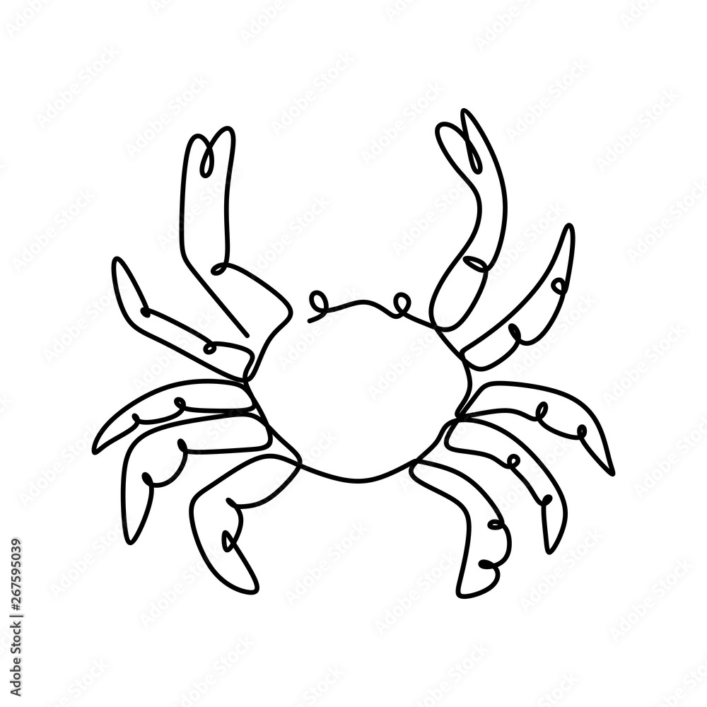 Crab one line drawing minimalist design continuous style Stock Vector