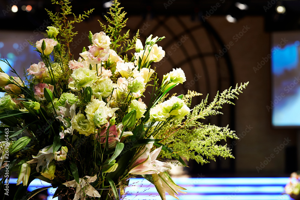 Flower arrangement at wedding party