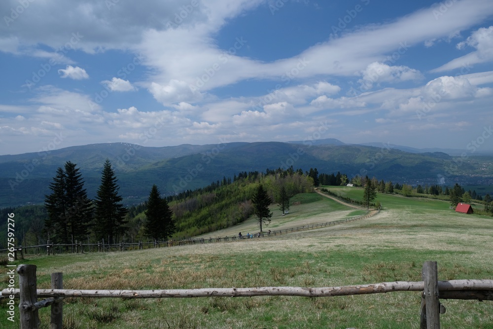 Polska, Beskid Żywiecki - niebieski szlak, punkt widokowy Prusów Polska, Beskid Żywiecki - niebieski szlak, punkt widokowy Prusów