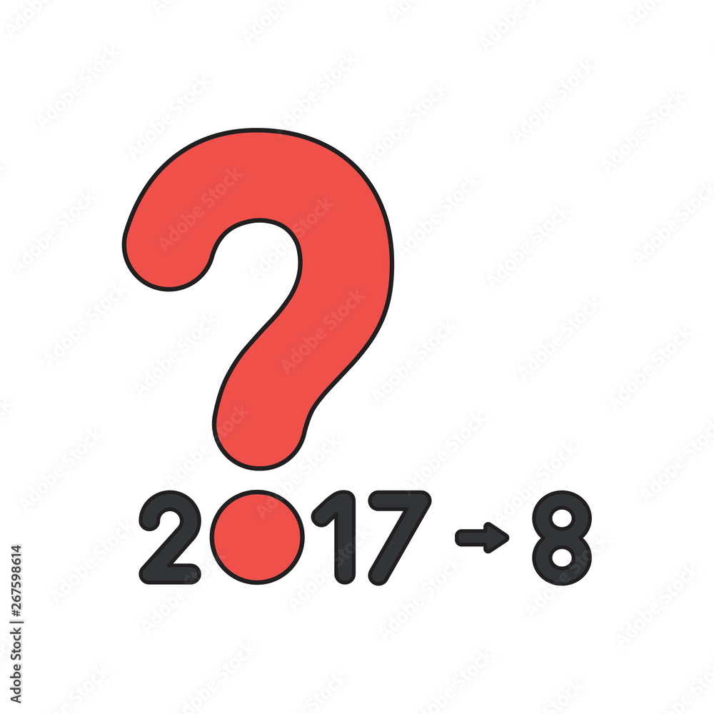 Vector icon concept of year 2017 with question mark and number 8. Black outlines and colored. Vector icon concept of year 2017 with question mark and number 8. Black outlines and colored.