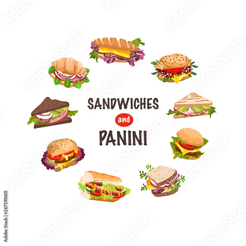 fresh sandwiches and panini vector illustration