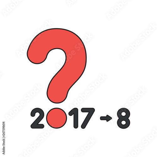 Vector icon concept of year 2017 with question mark and number 8. Black outlines and colored.