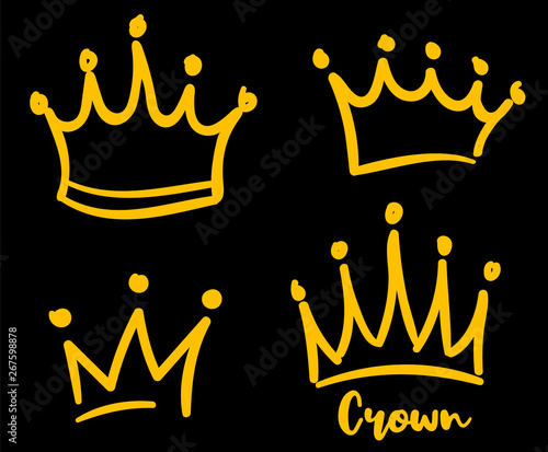 Vector crown logo. Hand drawn graffiti sketch and signs collections. Black brush line isolated on white background